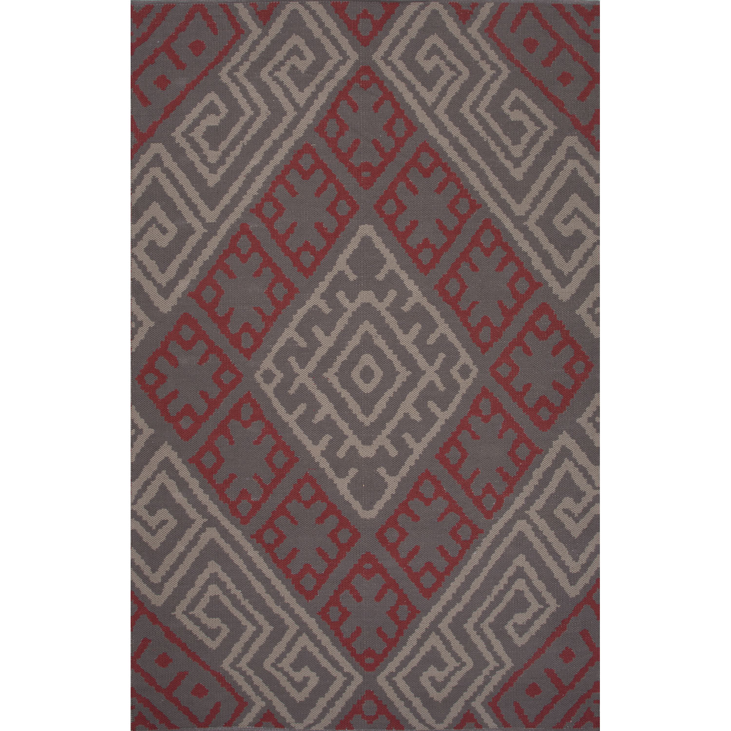 Flat Weave Tribal Pink Red Cotton Area Rug Brick Maze