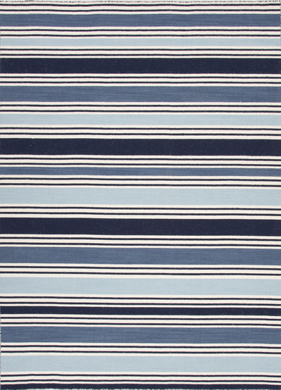 Flat-weave stripe blue/ivory wool area rug, 'Blue Nautica' - Flat-Weave Stripe Blue/Ivory Wool Area Rug