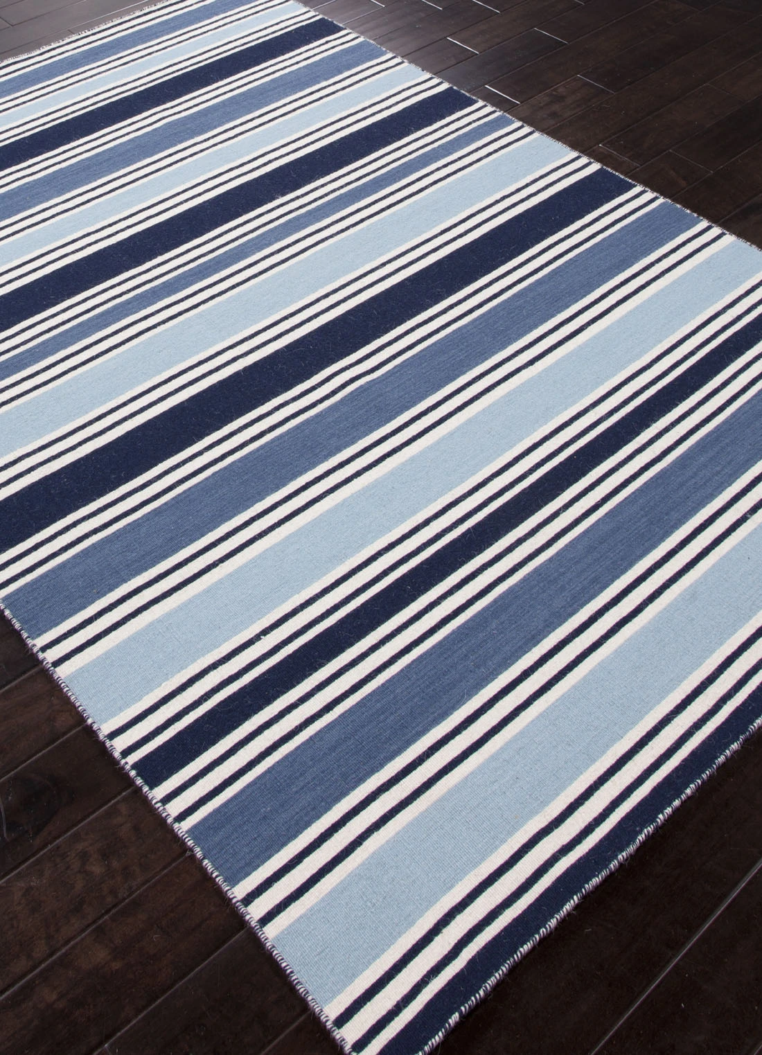 FlatWeave Stripe Blue/Ivory Wool Area Rug Blue Nautica NOVICA