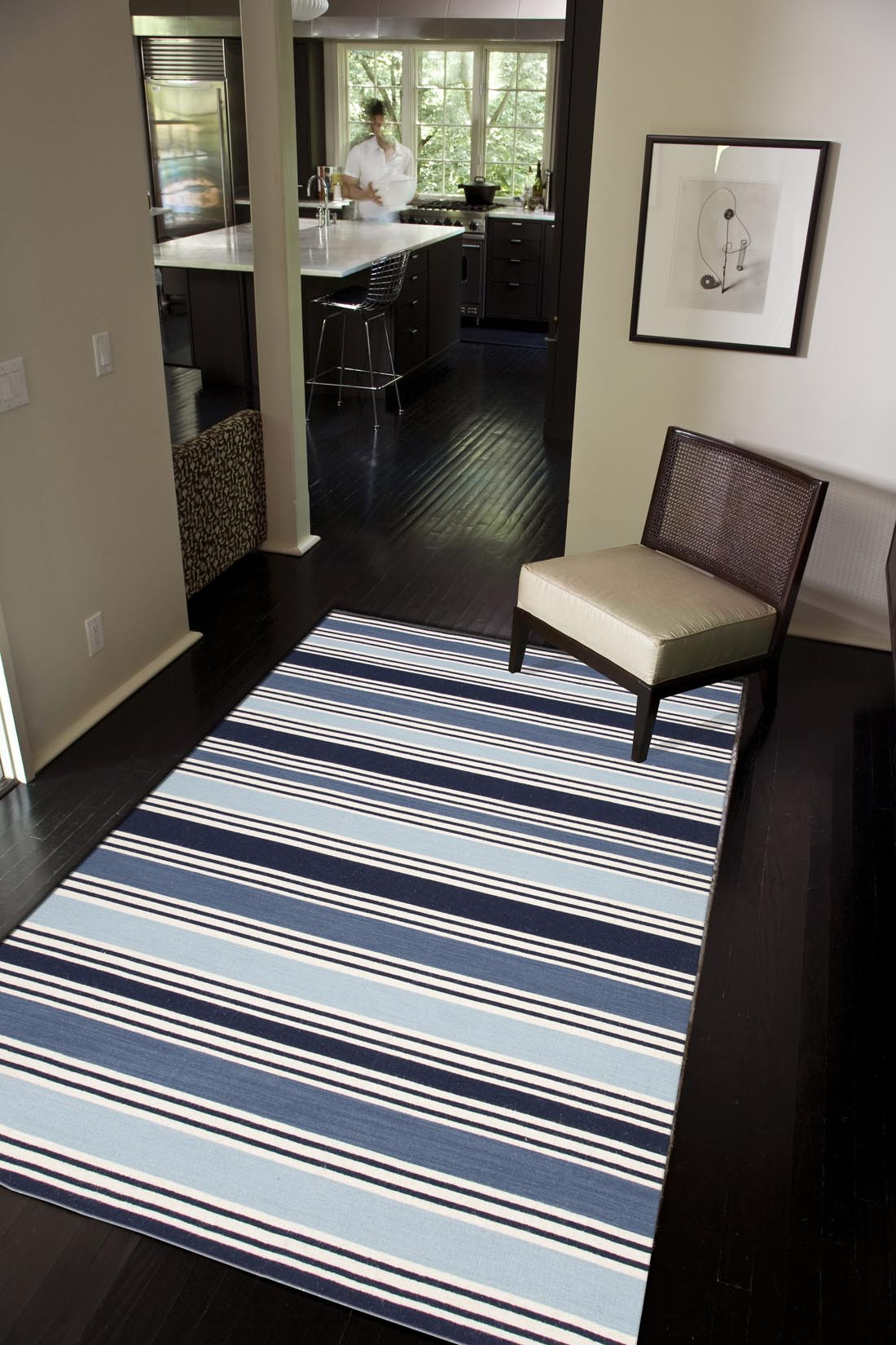 FlatWeave Stripe Blue/Ivory Wool Area Rug Blue Nautica NOVICA