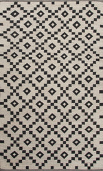 Flat-weave geometric ivory/black wool area rug, 'Cubic' - Flat-Weave Geometric Ivory/Black Wool Area Rug