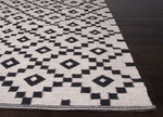 Flat-weave geometric ivory/black wool area rug, 'Cubic' - Flat-Weave Geometric Ivory/Black Wool Area Rug