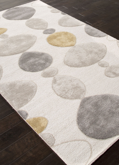 Modern geometric ivory/gray wool blend area rug, 'Stacked Stones' - Modern Geometric Ivory/Gray Wool Blend Area Rug