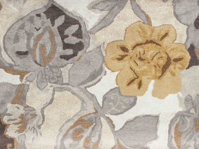 Moderner, floraler Teppich aus elfenbeinfarbener/gelber Wollmischung - Moderner, floraler Teppich aus elfenbeinfarbener/gelber Wollmischung