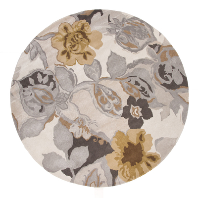 Modern floral ivory/yellow wool blend area rug, 'Garden in Neutral' - Modern Floral Ivory/Yellow Wool Blend Area Rug