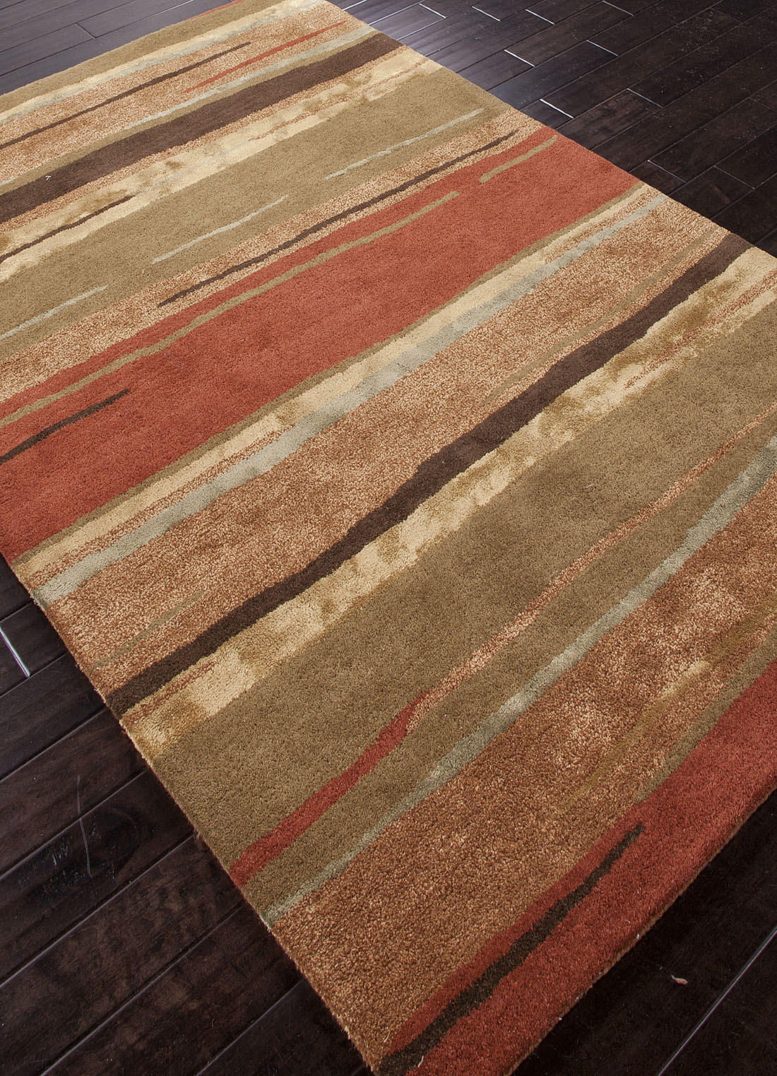 Modern Abstract Orange/Brown Wool Blend Area Rug Spiced Layers NOVICA