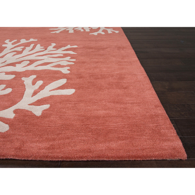 Modern coastal orange/ivory wool area rug, 'Coral Reef' - Modern Coastal Orange/Ivory Wool Area Rug