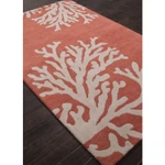 Modern coastal orange/ivory wool area rug, 'Coral Reef' - Modern Coastal Orange/Ivory Wool Area Rug