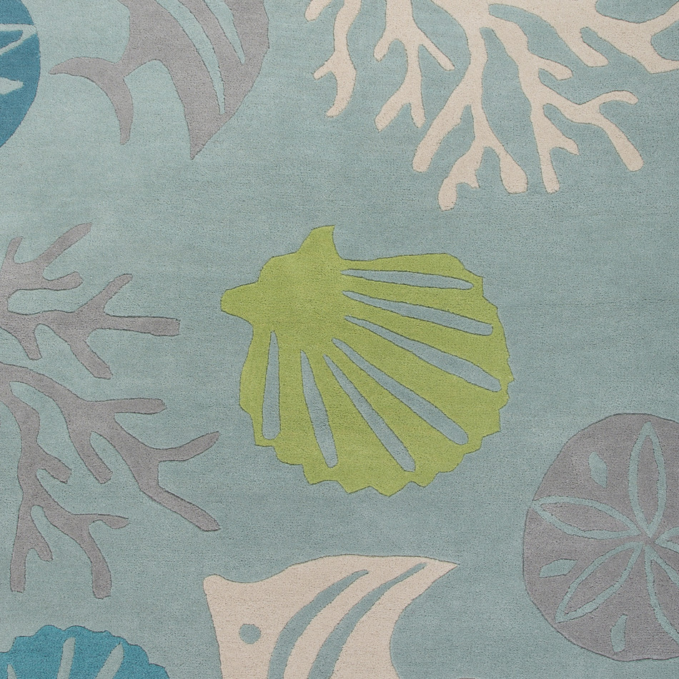 Modern Coastal Blue/Green Wool Area Rug Underwater Light NOVICA