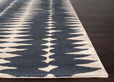 Modern geometric blue/ivory wool area rug, 'Teardrop' - Modern Geometric Blue/Ivory Wool Area Rug