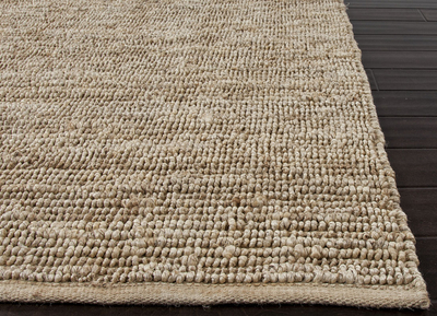 Natural colored solid ivory/white jute area rug, 'Brie' - Natural Colored Solid Ivory/White Jute Area Rug from India