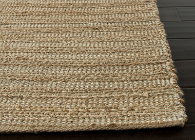 Jute blend area rug, 'Zusa' - Natural Jute and Rayon Hand Loomed Area Rug in Taupe/Ivory