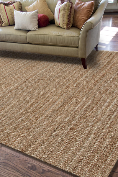 Jute blend area rug, 'Zusa' - Natural Jute and Rayon Hand Loomed Area Rug in Taupe/Ivory