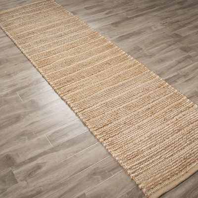 Jute and cotton area rug, 'Acune' - Natural Jute and Cotton Hand Loomed Area Rug in Sand/Ivory