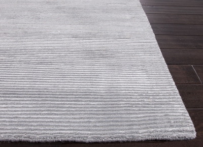 Wool and rayon blend chenille area rug, 'Ribbed Titanium' - Handloomed Solid Grey Wool and Rayon Chenille Area Rug