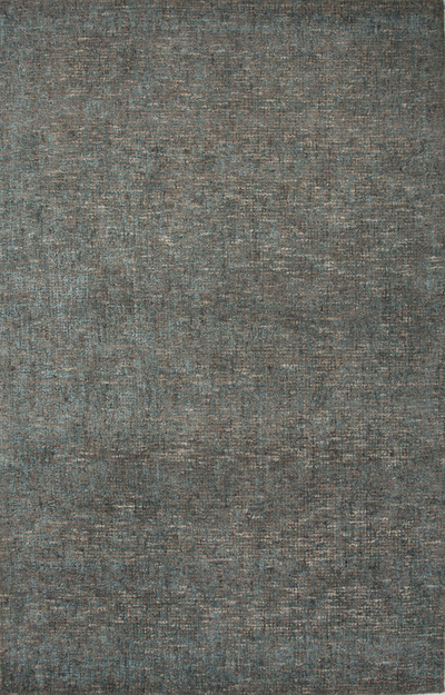Teppich aus Wolle und Viskose-Chenille-Mischung, „Carres“ – handgewebter Woll-Rayon-Chenille-Teppich in einfarbigem Blau/Grau