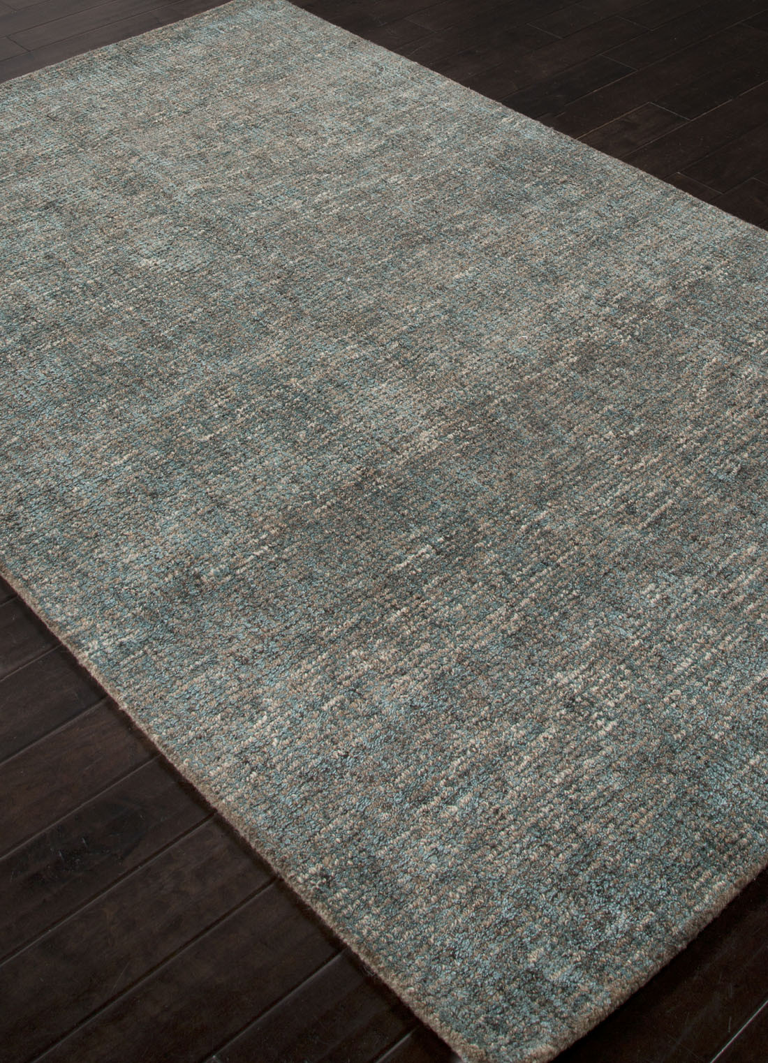 Hand Woven Wool Rayon Chenille Area Rug in Solid Blue/Gray Carres