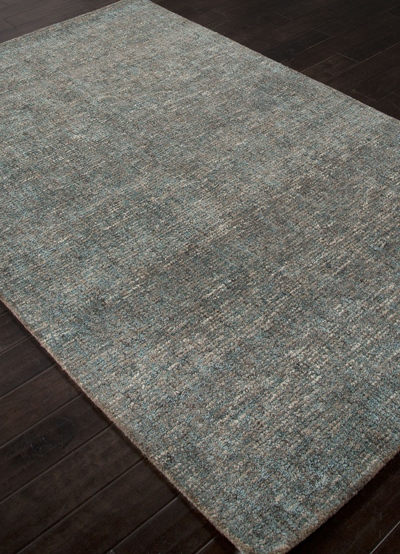 Teppich aus Woll- und Viskose-Chenille-Mischung, „Carres“ – handgewebter Woll-Rayon-Chenille-Teppich in einfarbigem Blau/Grau