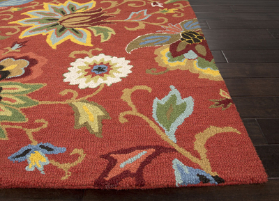 Transitional floral red/blue wool area rug, 'Warm Medley' - Transitional Floral Coral Red/Multi Wool Area Rug