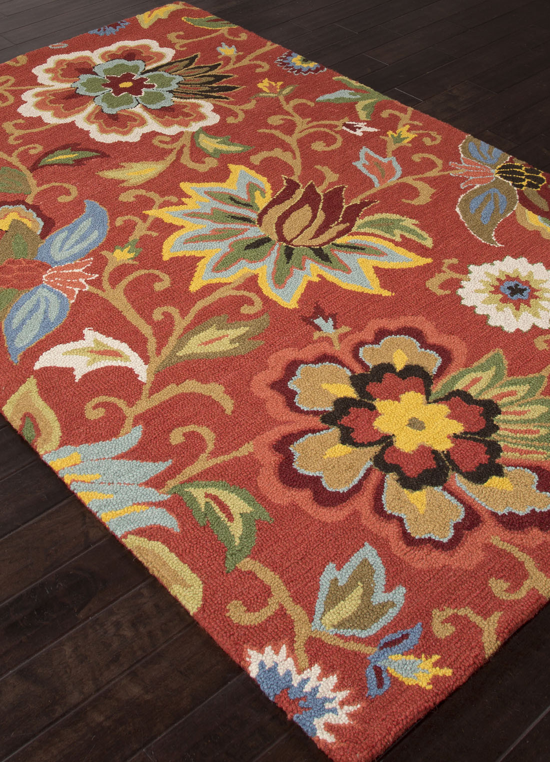 Transitional Floral Coral Red/Multi Wool Area Rug Warm Medley NOVICA
