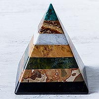 Gemstone pyramid, 'Stacked Beauty' - Good Energy Gemstone Pyramid Sculpture from Peru