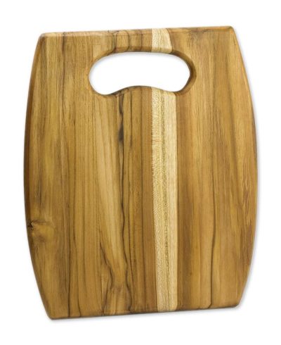 Teakwood cutting board, 'Barrel' - Artisan Wood Cutting Board with Cutout Handle