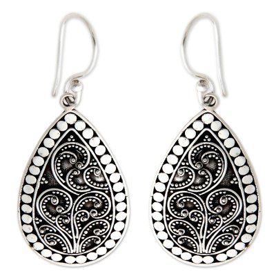 Sterling silver flower earrings, 'Denpasar Mystique' - Sterling Silver Indonesian Dangle Earrings
