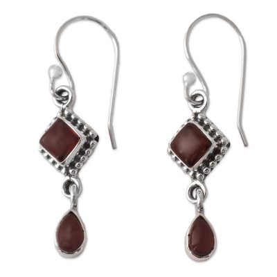 Garnet dangle earrings, 'Fire of Love' - Garnet and Sterling Silver earrings