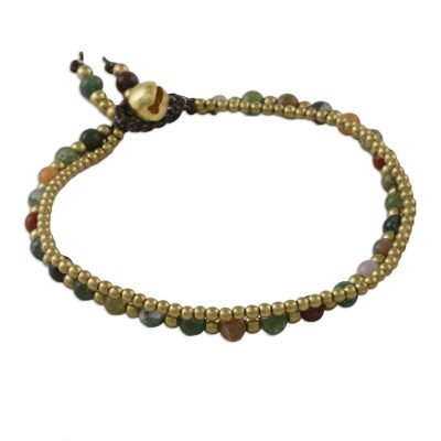 Jasper beaded bracelet, 'Dazzling Harmony' - Jasper and Brass Beads Double Strand Bracelet