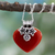Carnelian heart necklace, 'Love Declared' - Carnelian and Sterling Silver Heart and Flowers Pendant Neck (image 2) thumbail