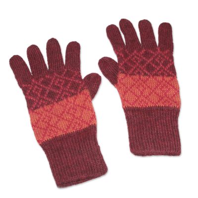 100% alpaca gloves, 'Andean Diamonds' - Alpaca gloves