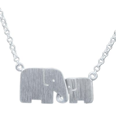 Sterling silver pendant necklace, 'Family Love' - Unique Artisan Necklace - Loving Elephant Jewelry