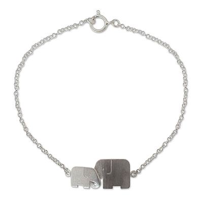 Sterling silver bracelet, 'Family Love' - Unique Artisan Bracelet - Loving Elephant Jewelry