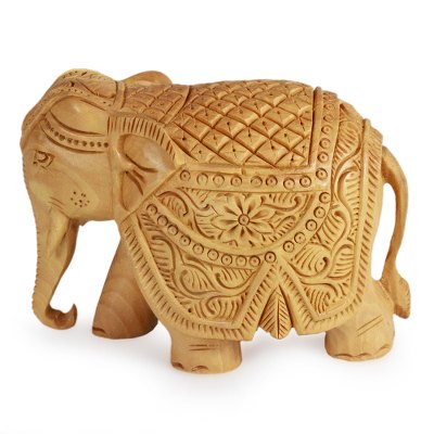 Wood sculpture, 'Majestic Elephant' (small) - Wood Elephant Sculpture