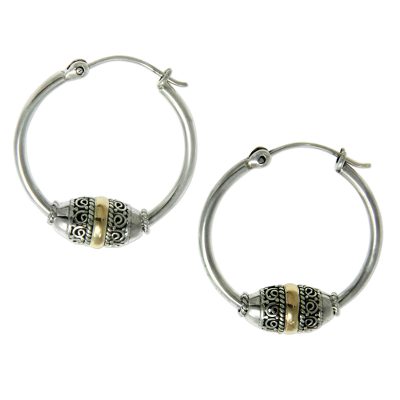 Gold accent hoop earrings, 'Lotus Seed' - Gold Accent Hoop Earrings