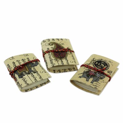 Handmade paper mini journals, 'Jaipur Verses' (set of 3) - Handmade Paper Small Blank Journals