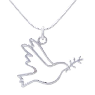 Sterling silver pendant necklace, 'Quechua Dove' - Sterling Silver Artisan Silhouette Pendant Necklace
