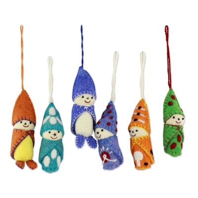 Wool felt ornaments, 'Snowbabies' (set of 6) - Wool Ornaments
