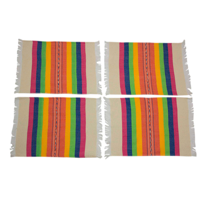 Zapotec cotton placements, 'Fiesta Hues' (set of 4) - Handwoven Placements in Multicolour Stripes