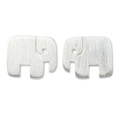 Sterling silver stud earrings, 'Elephant Couple' - Unique Artisan Earrings - Loving Elephant Jewelry