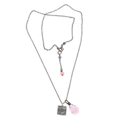 Rose quartz pendant necklace, 'Inspiring Hope' - Inspirational Sterling Silver Pendant Necklace