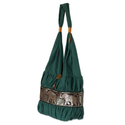 Cotton shoulder bag, 'Emerald Thai' - Cotton Shoulder Bag