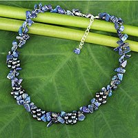 Lapis lazuli and cultured pearl beaded necklace, 'Heaven's Gift' - Thai Handmade Lapis Lazuli Necklace with Pearl Clusters
