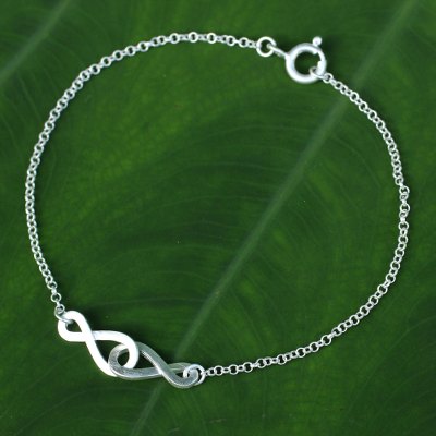 Sterling silver pendant bracelet, 'Into Infinity' - Linked Infinity Symbol Bracelet in Brushed Sterling Silver