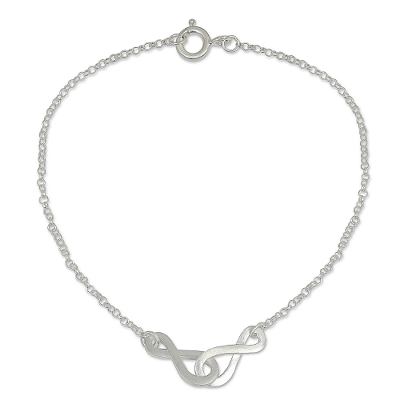 Sterling silver pendant bracelet, 'Into Infinity' - Linked Infinity Symbol Bracelet in Brushed Sterling Silver
