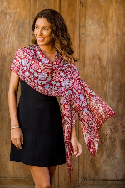 Silk batik shawl, 'Pekalongan' - Silk Batik Scarf