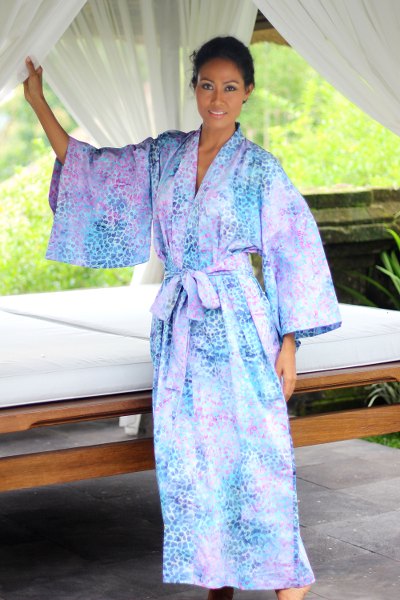 Cotton batik robe, 'Rushing River' - Women's Batik Cotton Robe