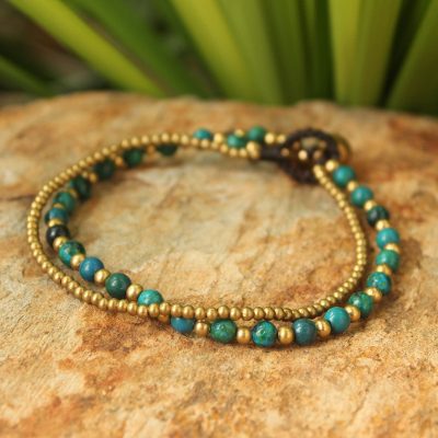 Serpentine beaded bracelet, 'Dazzling Green Harmony' - Serpentine and Brass Beaded Bracelet