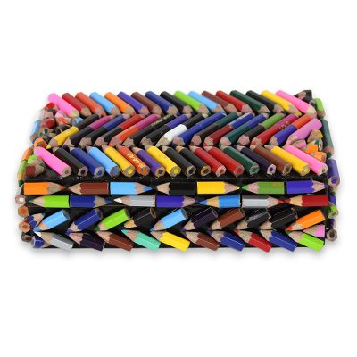 Upcycled coloring pencils box, 'Zigzag Rainbows' - Coloured Pencils Upcycled Decorative Box