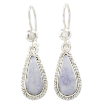Jade dangle earrings, 'Lavender Tear' - Hand Crafted Sterling Silver Lavender Jade Dangle Earrings
